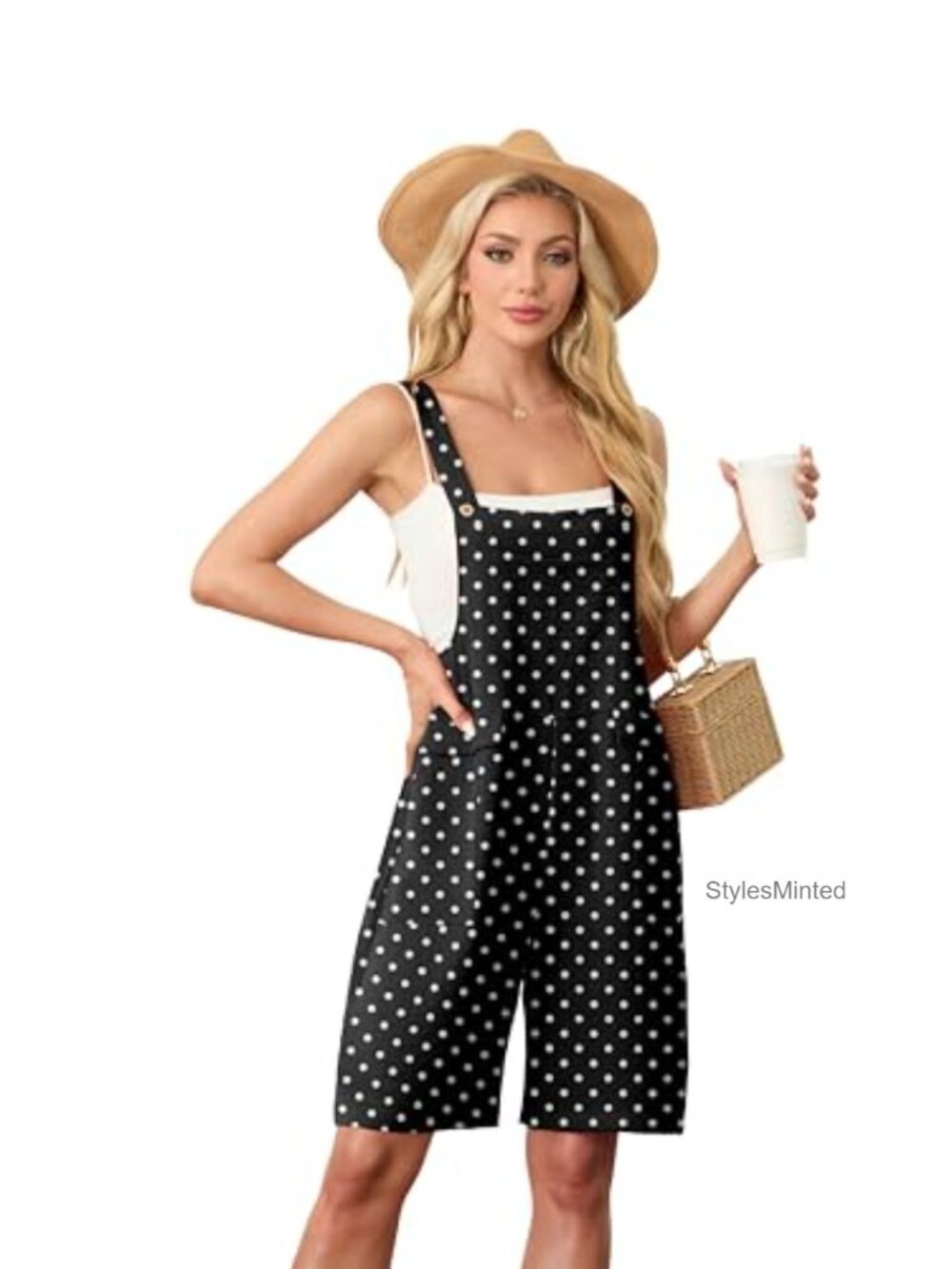 Womens Sleeveless Short Jumpsuit Romper with Pockets Loose Fit Summer